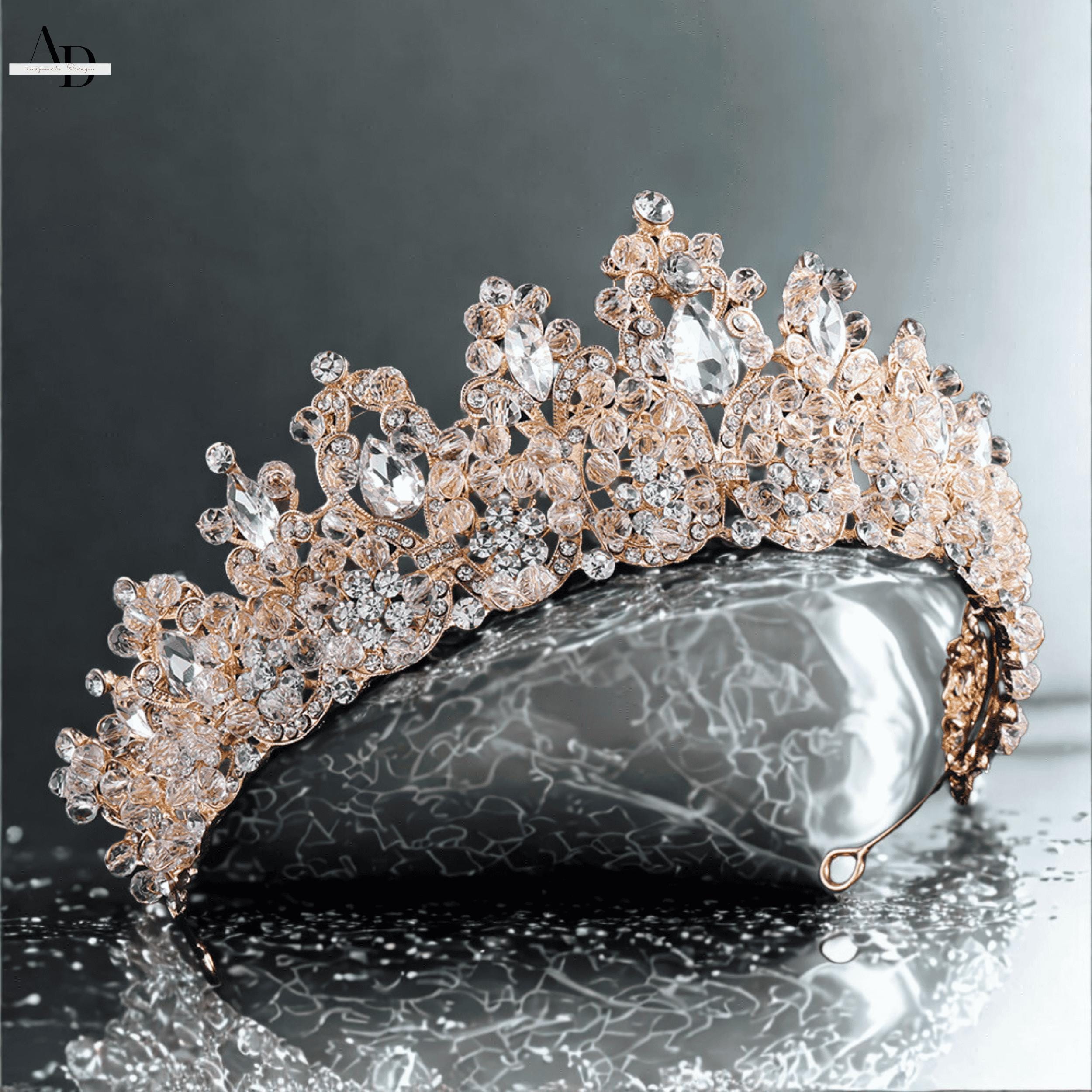 Gold Crystal Bridal Tiara with Champagne Gem Accents Gold Bridal Tiara | Champagne Crystal Crown | Wedding  main image 4