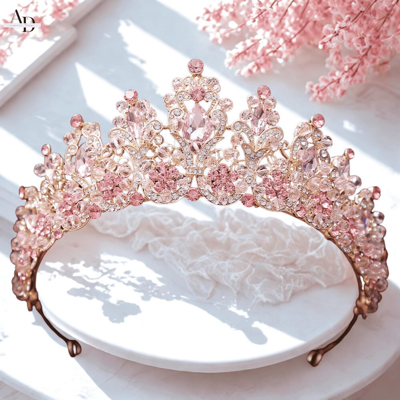 Luxury Full Rhinestone Bridal Tiara - Elegant Alloy Crown Hairband with 3A Grade Crystals Pink