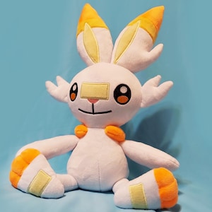 Glänsande Scorbunny Pokémon Lifesize Plysch - Anime-inspirerad handgjord plyschgosedjur samlarobjekt = Kawaii present till gamer bild 1