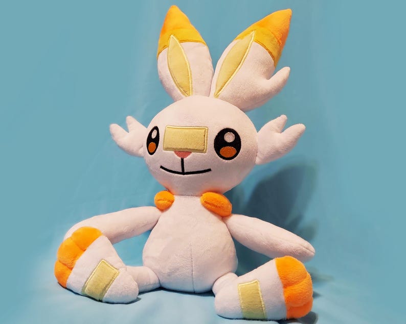 Glänsande Scorbunny Pokémon Lifesize Plysch - Anime-inspirerad handgjord plyschgosedjur samlarobjekt = Kawaii present till gamer bild 1