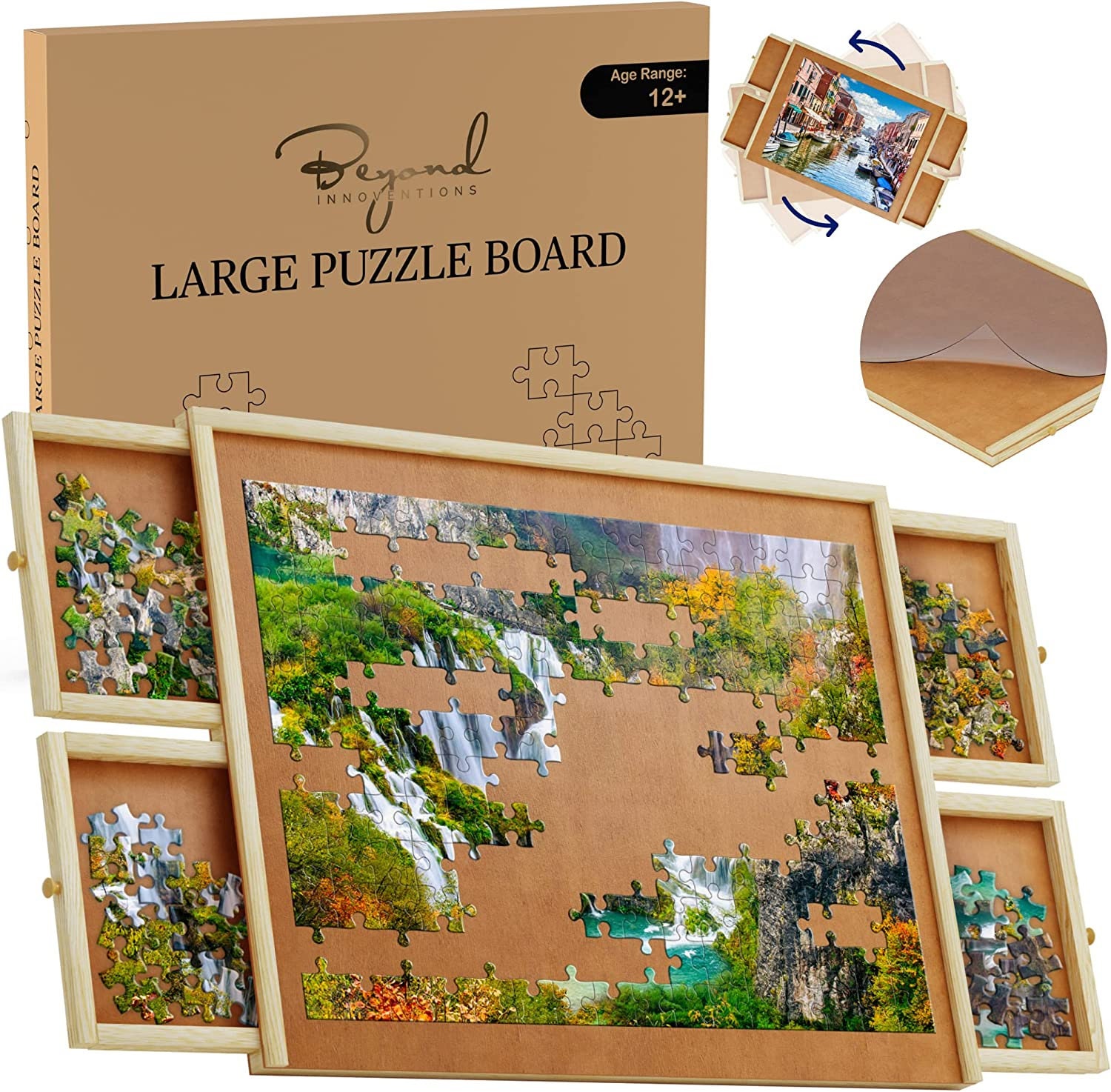 Plateau de puzzle Jumbl 1500 pièces, Table de puzzle en bois de 27 po x 35  po avec 6 tiroirs de rangement et de tri amovibles