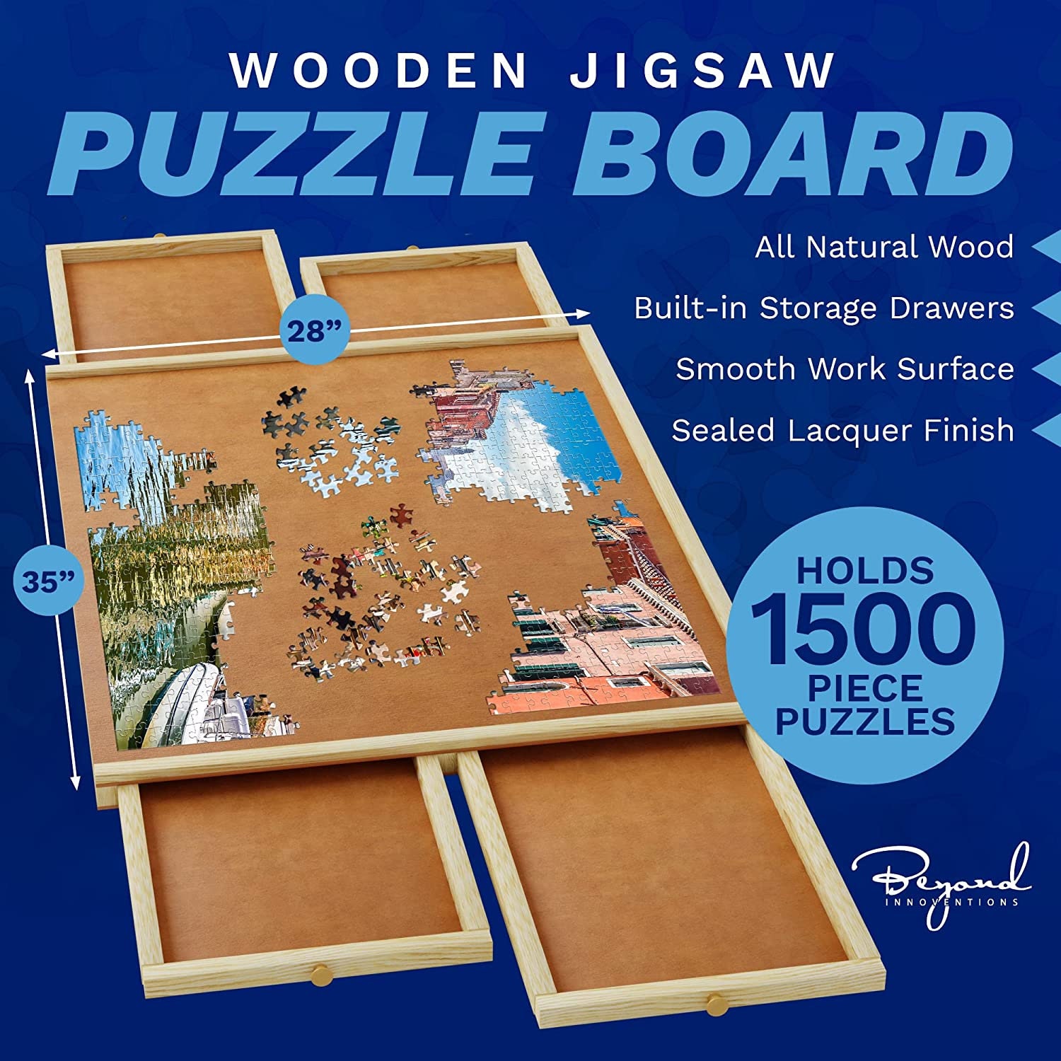 Wooden Jigsaw Puzzle Board Table for 1500 Pieces with Drawers
