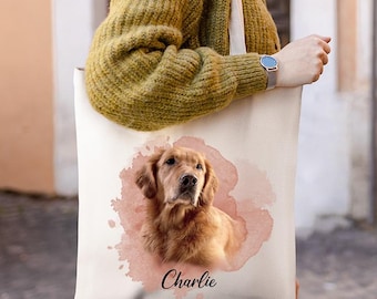 Borsa in tela con ritratto di animale domestico personalizzato - Regalo personalizzato per cani e gatti