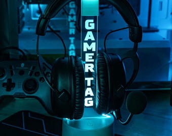 Personalized RGB Headphone Stand: Custom Gamertag Headset Holder