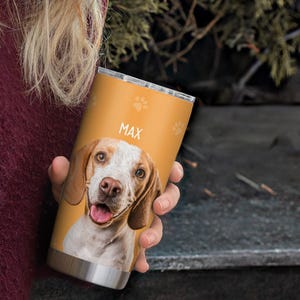 Custom Pet Portrait Tumbler - Personalized Dog & Cat Mug - 20oz Stainless Steel Travel Cup with Straw - Custom Photo Gift for Pet Lovers