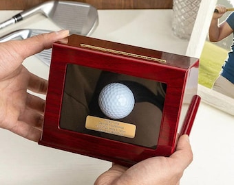Custom Wood Golf Ball Display Case with Engraved Plaque | Hole-in-One Box | Golf Ball Display | Gift for Dad, Boyfriend, Golf Lover, Coach