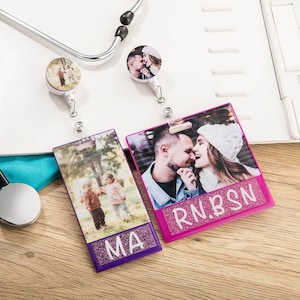 Custom Photo Badge Buddy with Reel – ID Badge Holder for Nurses, Nursing Students, Coworkers – Vertical & Horizontal Options Included