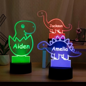 Personalized Dinosaur Night Light | Custom Acrylic Kids Night Light | Bedroom Decor for Boys & Girls | Unique Gift for Kids with Name