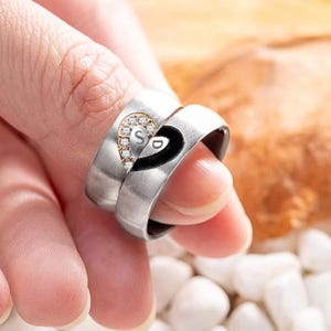 Personalized Heart Couple Rings, Statement Personalized Name Initials Rings, Custom Couples Gift