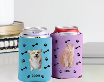 Enfriador de latas con foto de mascota personalizado: funda para bebidas personalizada para perros y gatos