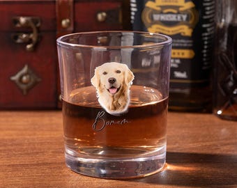 Vaso de whisky personalizado con foto de mascota: Vaso para whisky con grabado de perro o gato