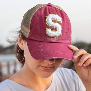 Custom Letter or Number Baseball Cap | Personalized Summer Cap with Distressed Letter | Gift for Baseball Girls, Team Players & Coaches