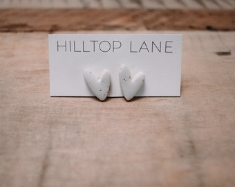White Heart Earrings | Dainty Heart Studs | Gift for Her | Earrings for Work | Treat Yourself | Handmade