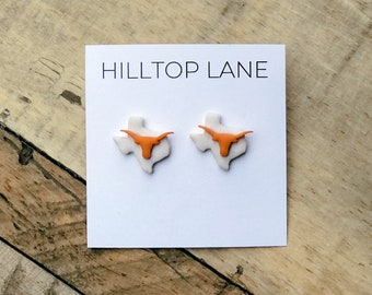 Texas Longhorns-inspired post earrings, Handmade, Gift for UT Fan