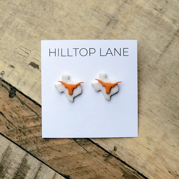 Texas Longhorns-inspired post earrings, Handmade, Gift for UT Fan