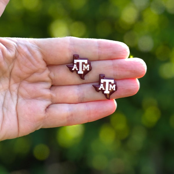 Texas A&M-Inspired Post Earrings, Maroon and White, Game Day Tailgate, Ring Day