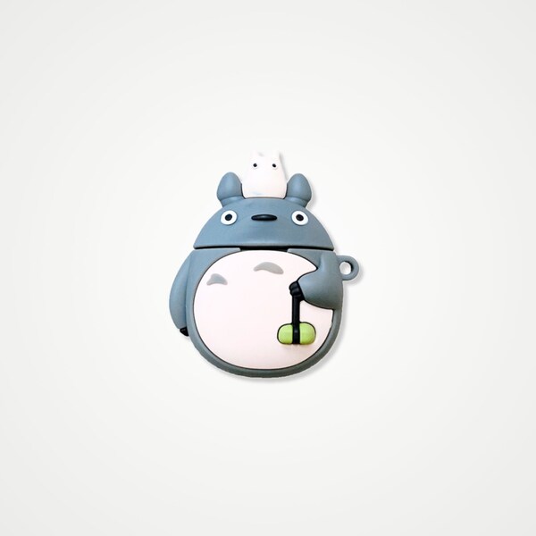 Casing Up Big Round Grey Totoro With Hook | Small Square Totoro With Hanging Ring for AirPods 1, 2, 3, Pro AirPods Case.