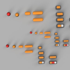 May include: A control panel with a variety of orange and red lights. The panel has a grey background and is made of metal. The lights are arranged in rows and columns.
