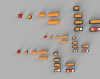 May include: A control panel with a variety of orange and red lights. The panel has a gray background and is made of metal. The lights are arranged in rows and columns.