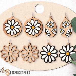 Orecchini a forma di fiore di margherita SVG - Orecchini a forma di margherita SVG - Daisy SVG - Orecchini primaverili - File tagliati al laser - Orecchini pendenti floreali - Glowforge Cricut