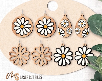 Daisy Flower Earrings SVG Bundle: Spring Dangle Earring Svg Laser Cut Files Glowforge/Cricut