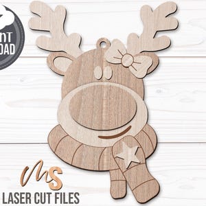 Reindeer Christmas Ornament SVG - Baby Boy Girl Custom Ornament Svg - Christmas Gift Tags Svg - Laser Cut Files - Rudolph Svg - Glowforge Files - Reindeer Svg - Christmas Name Tag Svg - Name Ornament - Gift Tags - Stocking Tags - Christmas Tags Svg