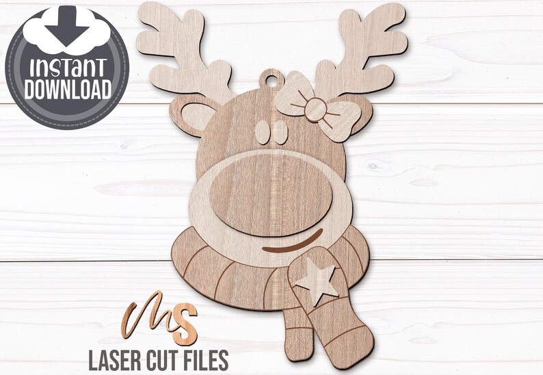 Reindeer Christmas Ornament SVG - Baby Boy Girl Custom Ornament Svg - Christmas Gift Tags Svg - Laser Cut Files - Rudolph Svg - Glowforge Files - Reindeer Svg - Christmas Name Tag Svg - Name Ornament - Gift Tags - Stocking Tags - Christmas Tags Svg
