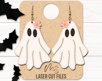Floral Ghost Earrings SVG: Halloween Dangle Earrings Laser Cut Files Glowforge/Cricut