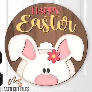 Happy Easter Door Hanger Svg - Easter Bunny Svg - Easter Welcome Sign Svg - Laser Cut Files - Easter Spring Door Sign - Glowforge Cricut