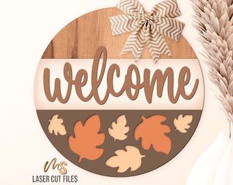 Fall Leaves Welcome Sign SVG: Fall Door Hanger SVG Laser Cut Files for Glowforge/Cricut