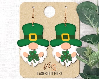 St Patricks Day Gnome Earring SVG - St Patricks Day Earrings Svg - Gnome Dangle Earrings - Laser Cut Files - St Patricks Day Svg - Glowforge