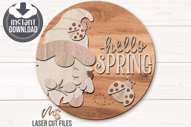 Spring Gnome Door Hanger SVG: Hello Spring Welcome Sign Laser Cut Files ...