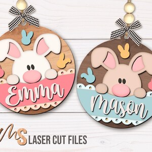 Lapin de Pâques étiquette de panier SVG - étiquette de panier de Pâques Svg - lapin de Pâques étiquette Svg - fichiers découpés au Laser - étiquette de nom de panier de Pâques - Glowforge Cricut