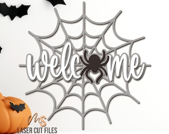 Halloween Welcome Sign Svg - Halloween Door Hanger Svg - Spider Web Svg - Laser Cut Files - Halloween Door Sign - Glowforge Cricut