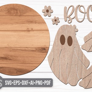 Cute Halloween Ghost Door Hanger Svg - Floral Cute Ghost Svg - Boo Svg - Laser Cut Files - Boho Halloween Sign Svg - Glowforge Files - Halloween Welcome Sign Svg - Halloween Door Hanger - Halloween Porch Sign - Halloween Decor - Front Door Decor