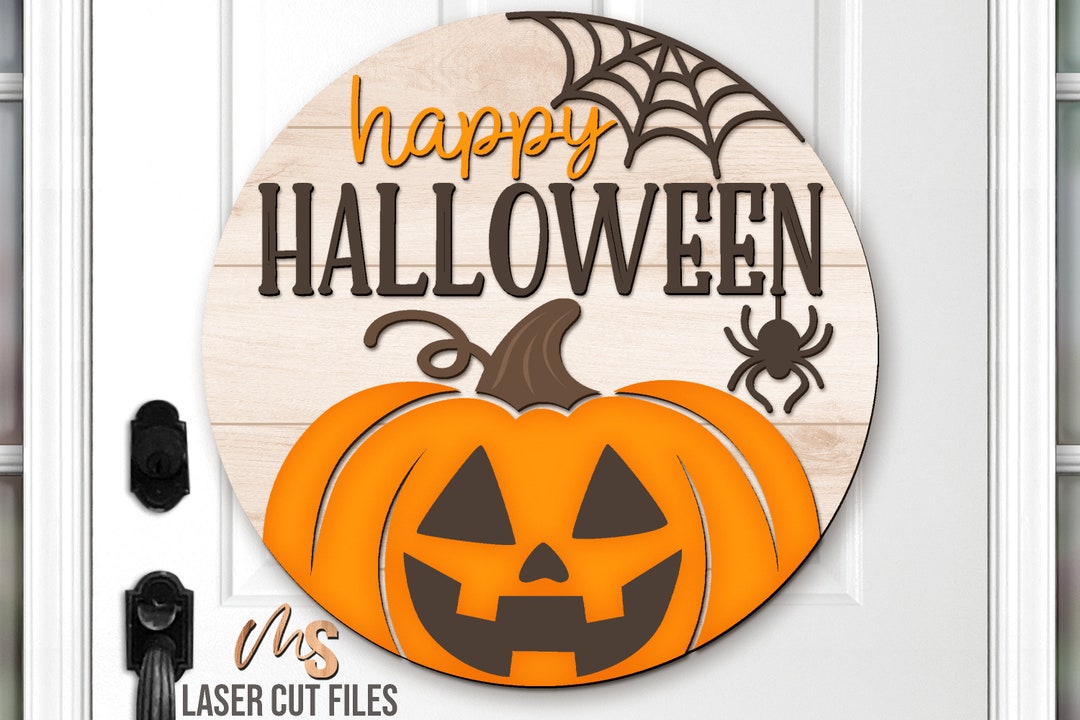 Happy Halloween Sign Svg - Halloween Door Hanger Svg - Jack O Lantern ...