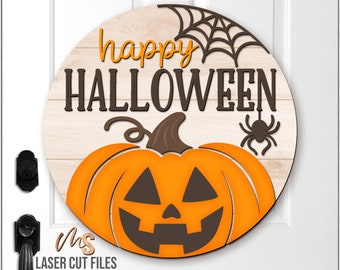 Fröhliches Halloween-Schild - Halloween-Türhänger-Svg - Jack O Lantern-Svg - Kürbis-Svg - Laser-Schnitt-Dateien - Herbstdekor - Glowforge Cricut
