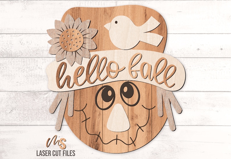 Hello Fall Scarecrow Door Hanger Svg - Fall Welcome Sign Svg - Scarecrow Svg - Sunflower Fall Door Sign - Laser Cut Files - Glowforge Files - Fall Decor - Fall Svg - Fall Signs - Thanksgiving Svg - Round Door Hanger - Fall Wood Sign