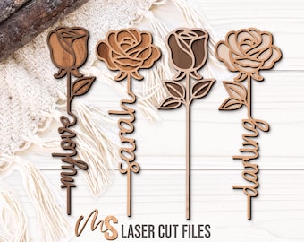 Personalized Rose SVG Bundle - Rose Flowers Svg - Love Svg - Valentines Day Svg - Laser Cut Files - Anniversary Gifts - Glowforge Cricut CNC