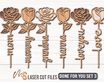 Mothers Day Rose SVG Bundle - Personalized Mothers Day Gift - Flowers For Mom Svg - Grandma Svg - Laser Cut Files - Glowforge Cricut CNC
