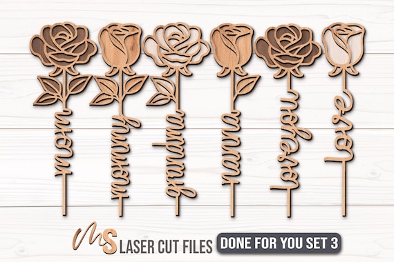 Mothers Day Rose SVG Bundle - Personalized Mothers Day Gift - Flowers For Mom Svg - Grandma Svg - Laser Cut Files - Glowforge Cricut CNC