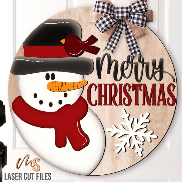 Merry Christmas Snowman Door Hanger SVG - Snowman Svg - Merry Christmas Svg - Christmas Door Sign Svg - Laser Cut Files - Glowforge Cricut