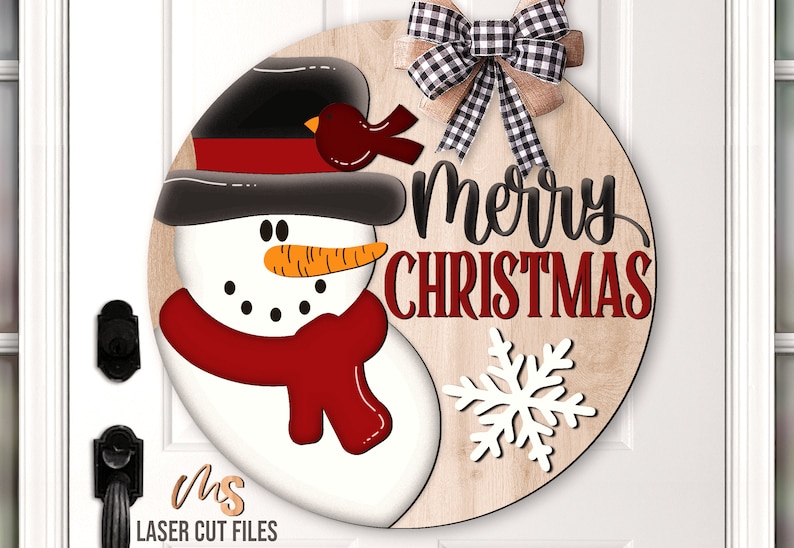 Snowman Merry Christmas Sign Svg - Christmas Door Hanger SVG - Snowman Svg - Christmas Door Sign Svg - Laser Cut Files - Glowforge - Christmas Welcome Sign - Christmas Decor - Snowman Decor - Front Door Decor - Christmas Porch Sign - Glowforge Files