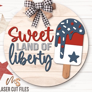 Signe patriotique de bienvenue de crème glacée Svg - 4 juillet accroche-porte Svg - Popsicle Svg - 4 juillet Svg - fichiers découpés au Laser - fichiers Glowforge