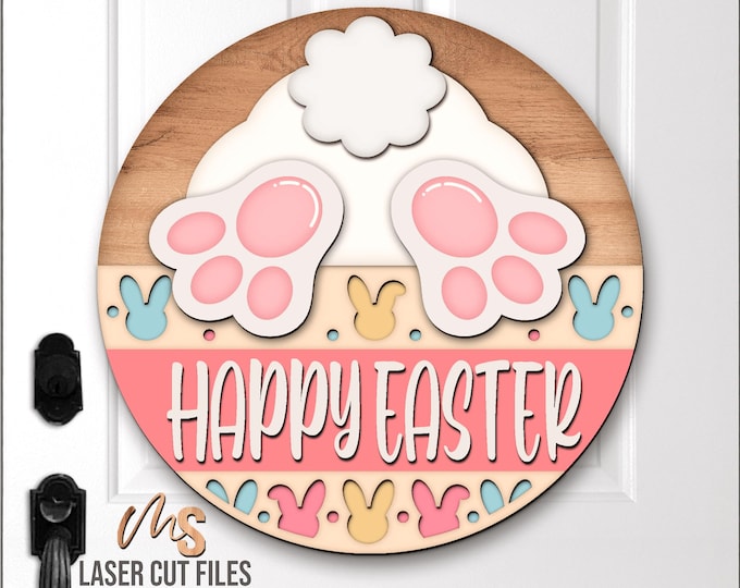 Happy Easter Door Hanger SVG - Laser Cut Files - Easter Bunny Svg ...
