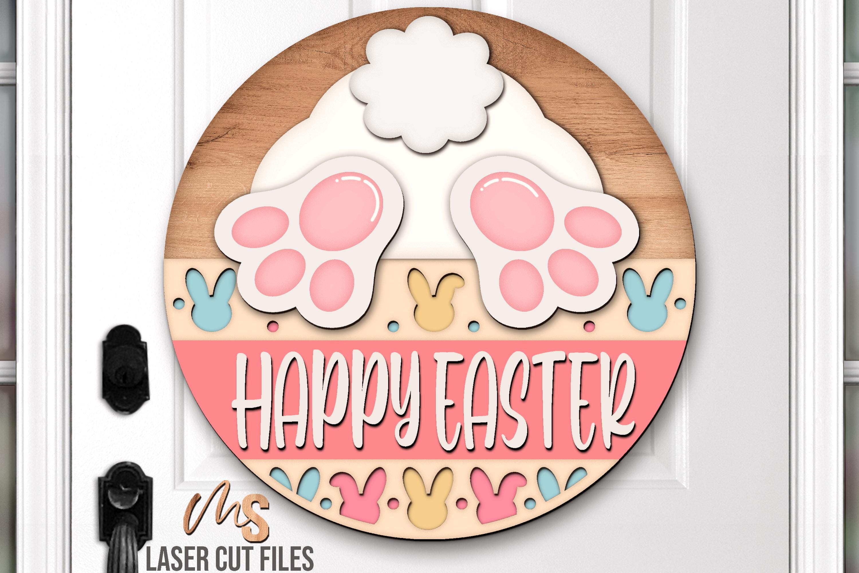 Happy Easter Bunny Door Hanger SVG: Spring Easter Sign Laser Cut Files ...