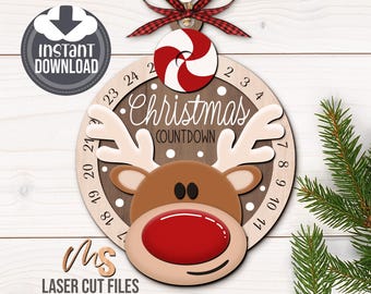 Reindeer Christmas Countdown Ornament SVG: Days Until Christmas Ornament SVG Laser Cut Files for Glowforge/Cricut