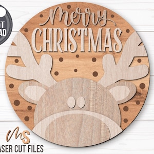 Reindeer Merry Christmas Sign SVG - Christmas Door Hanger Svg ...