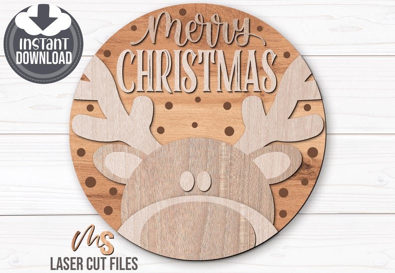 Reindeer Merry Christmas Sign SVG - Christmas Door Hanger Svg - Reindeer Svg - Laser Cut Files - Christmas Door Sign - Glowforge Files - Merry Christmas Svg - Reindeer Door Hanger - Reindeer Sign - Christmas Porch Sign - Christmas Decor - CNC Files