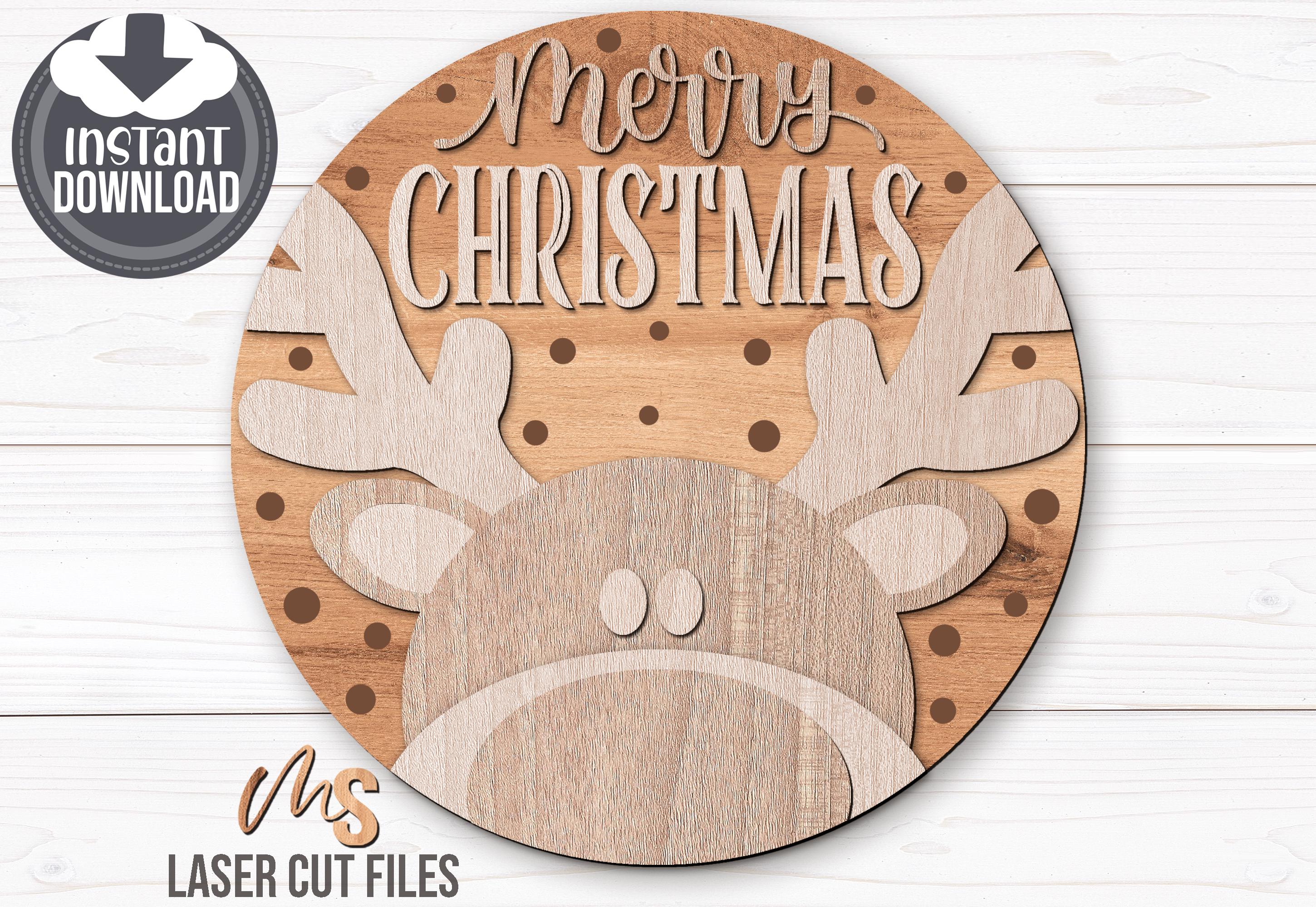 Reindeer Merry Christmas Sign SVG - Christmas Door Hanger Svg ...